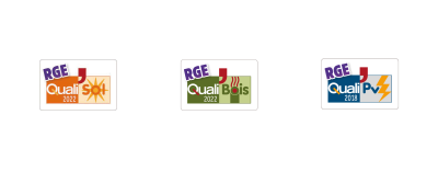 Badges : RGE Quali Sol 2022, RGE Quali Bois 2022, et RGE Quali PV 2018